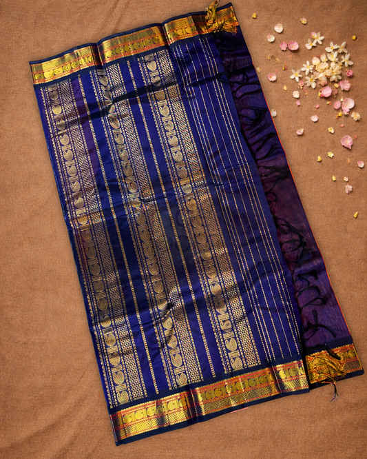 Handloom Korvai Silk Cotton Saree | Burnt Orange