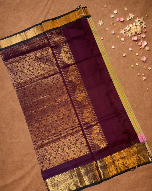 Handloom Korvai Silk Cotton Saree | Honey Yellow