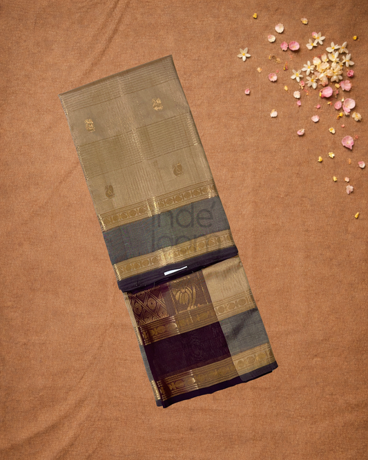 Handloom Korvai Silk Cotton Saree | Cream Beige