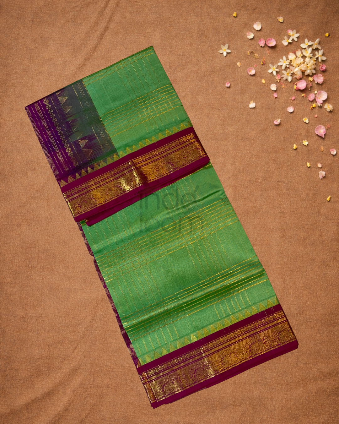 Handloom Korvai Silk Cotton Saree | Lime Green