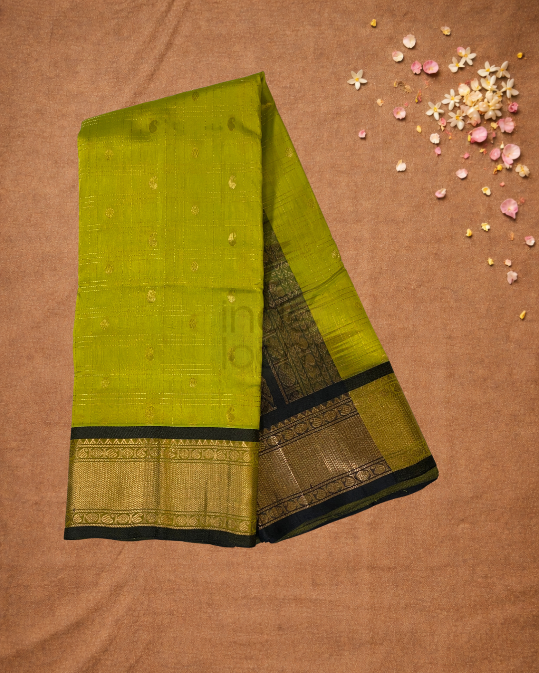 Handloom Korvai Silk Cotton Saree | Lime Green