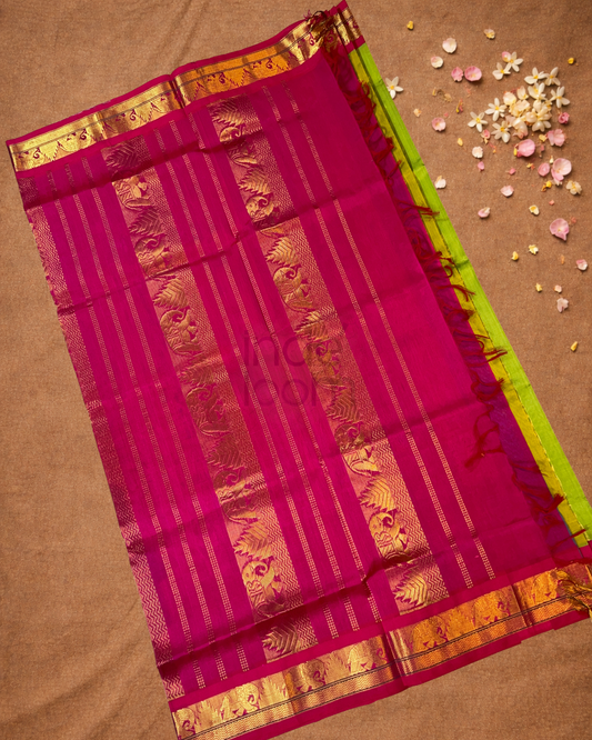 Handloom Korvai Silk Cotton Saree | Rose Pink