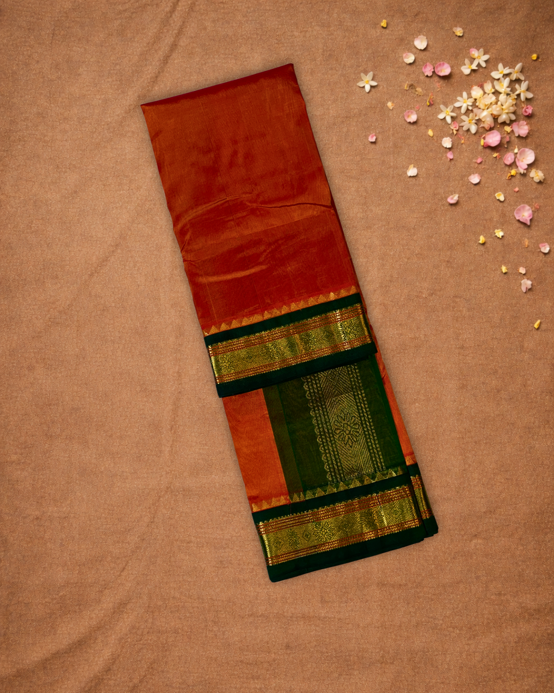 Handloom Korvai Silk Cotton Saree | Fire Orange