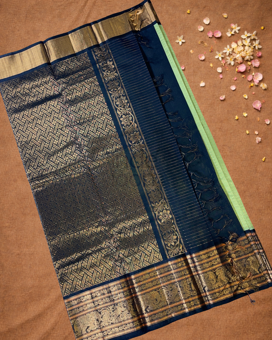 Handloom Korvai Silk Cotton Saree | Seafoam Teal