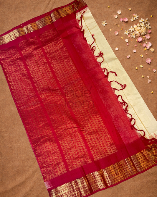 Handloom Handloom Silk Cotton Saree | Warm Ivory
