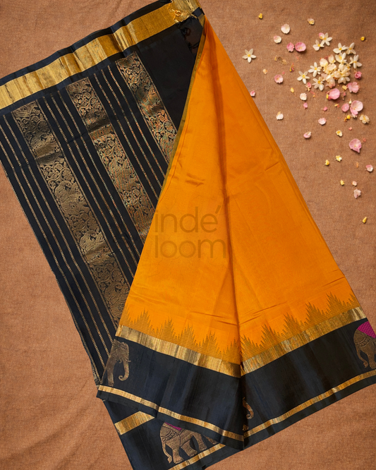 Handloom Korvai Silk Cotton Saree | Tangerine Orange