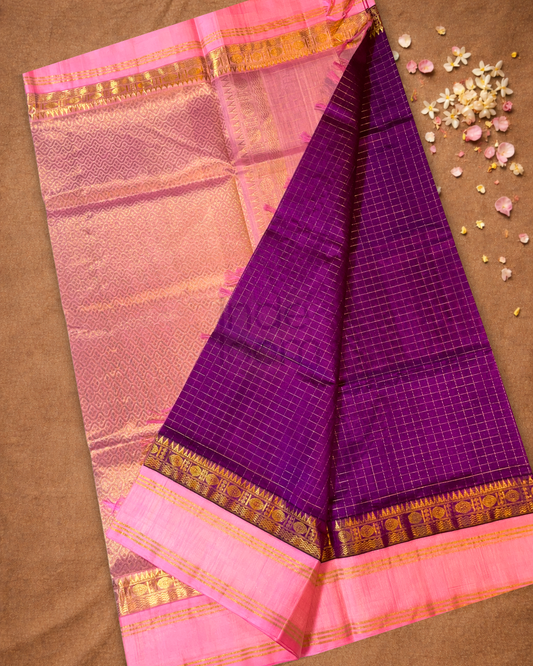 Handloom Korvai Silk Cotton Saree | Indigo Purple