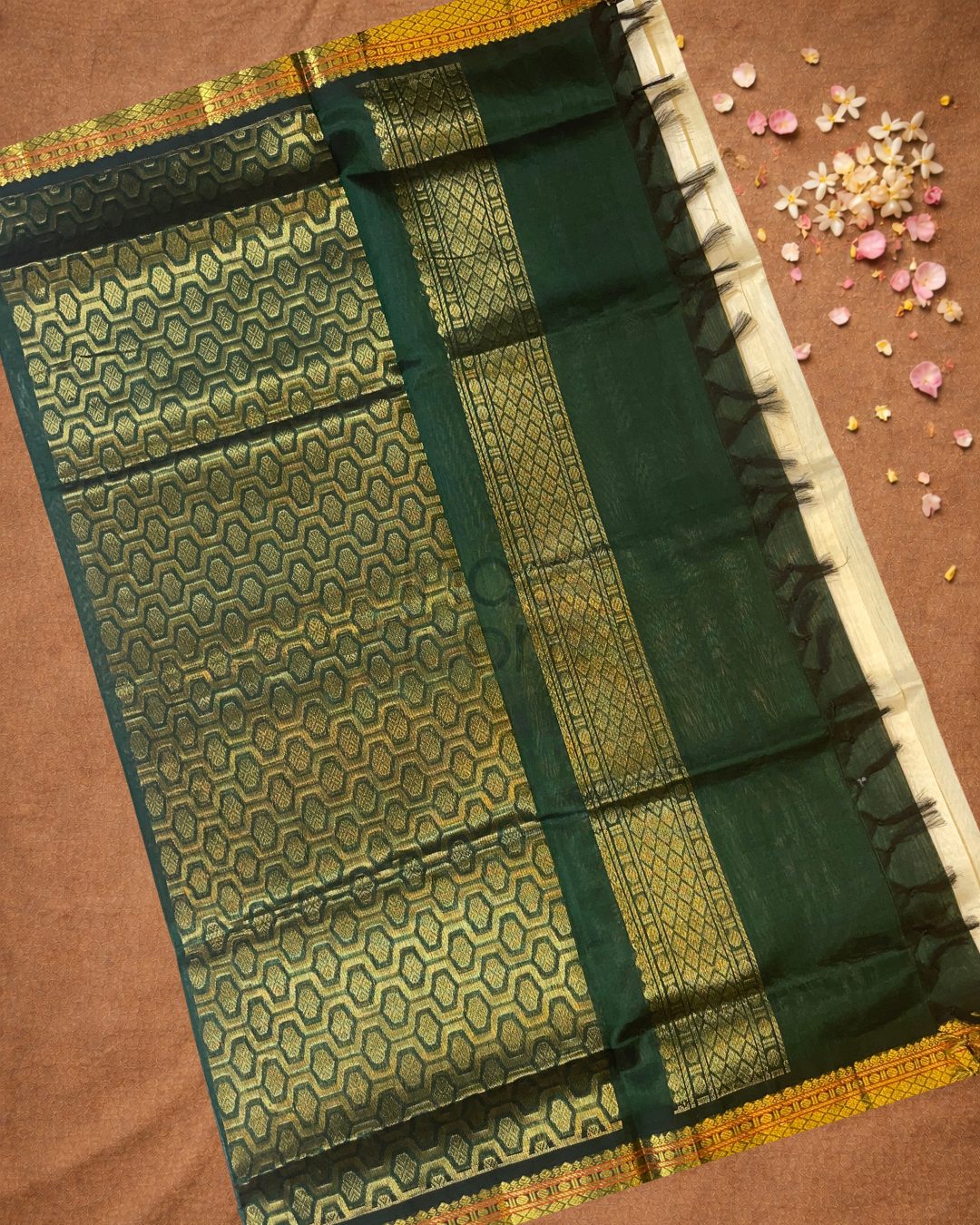 Handloom Korvai Silk Cotton Saree | Cream Beige