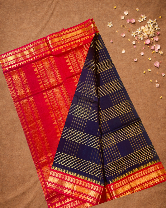 Handloom Korvai Silk Cotton Saree | Steel Blue