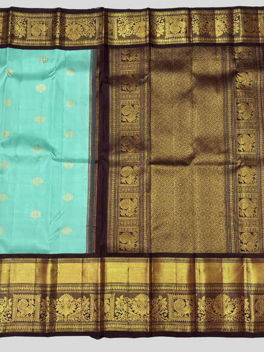 Pure Handwoven Gadwal Silk Saree With Sky Blue -008