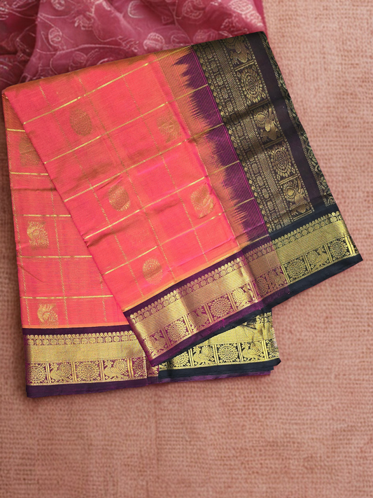 Pure Handloom Korvai Saree | Bright Pink and Rich Black
