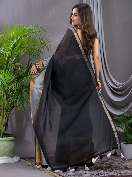 Tissue Silk Saree With Midnight Black - 008