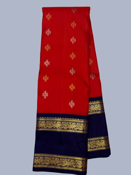 Pure Handwoven Gadwal Silk Saree in Classic Red - 007