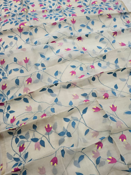 Handwoven Pure Jamdani Cotton Saree | Cream Beige