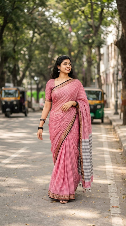 Narayanpet Cotton Saree – Samantha-Inspired Pink Collection