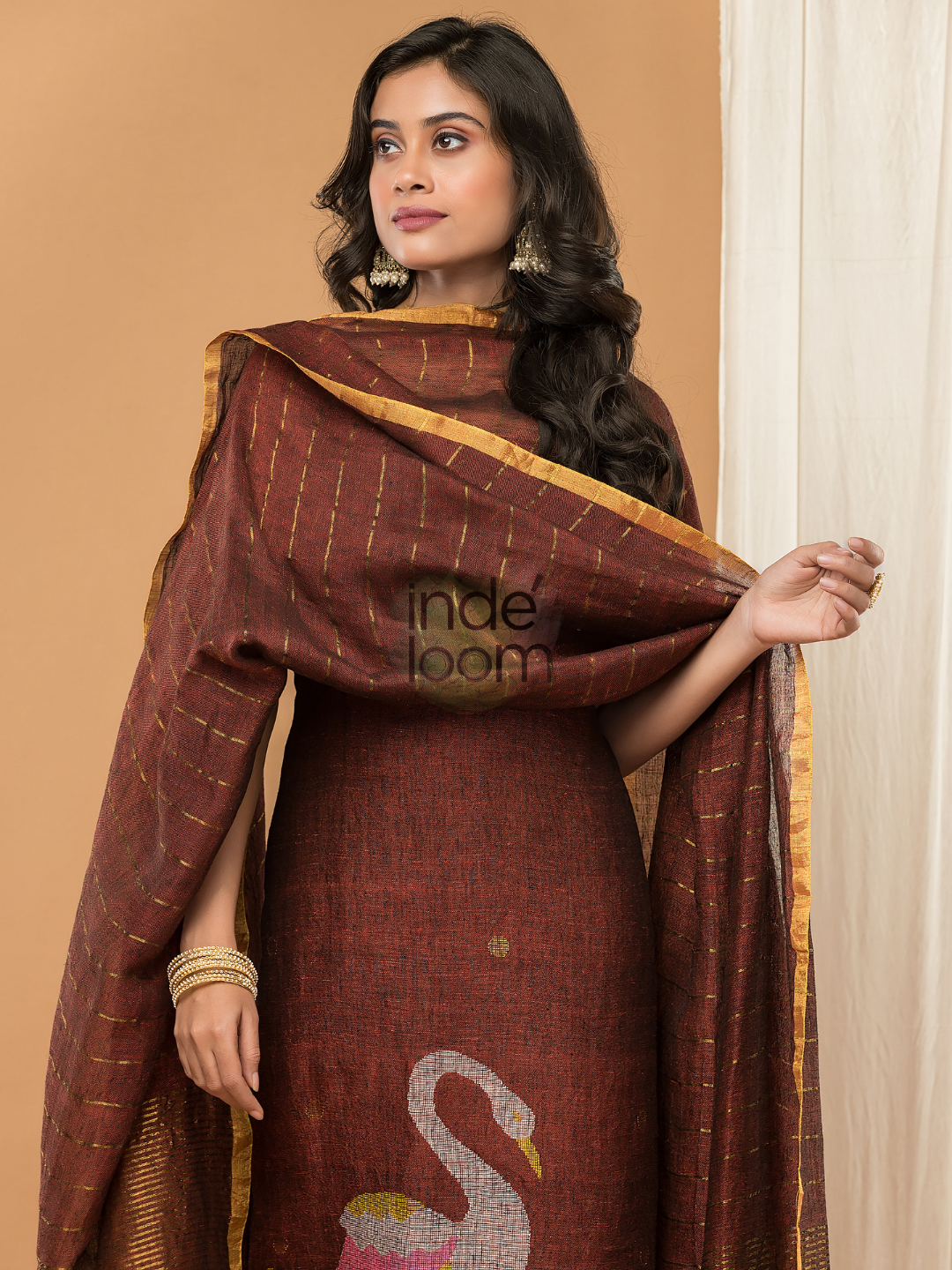 Deep Amber | Handloom Jamdani Muslin Unstitched 2-Piece Kurti