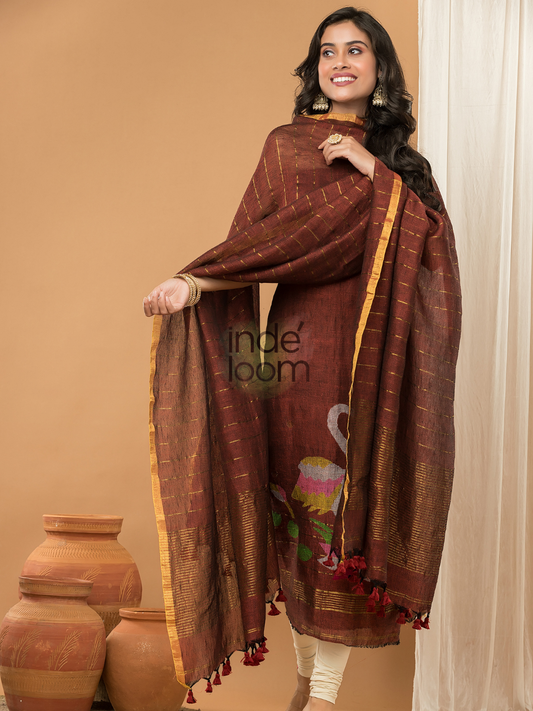 Deep Amber | Handloom Jamdani Muslin Unstitched 2-Piece Kurti
