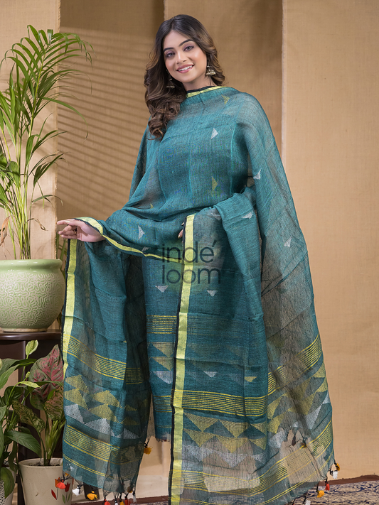 Misty Blue Green | Handloom Jamdani Linen Unstitched 2-Piece Kurti