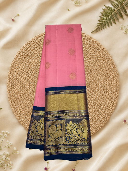 Handwoven Pure Gadwal Silk Saree | Baby Pink