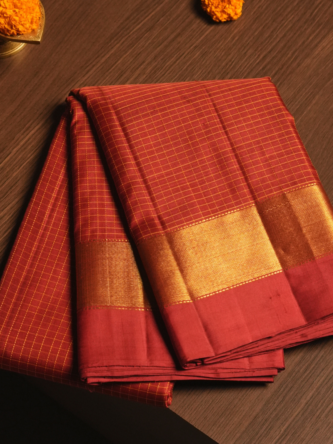 Silk Mark Certified Handloom Kanjivaram Silk Saree | Rust Orange