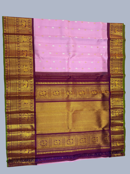 Pure Handwoven Gadwal Silk Saree With Baby Pink - 006
