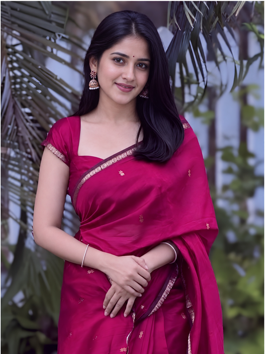 Maheshwari Silk Cotton Saree – Festive Elegance | Deep Pink