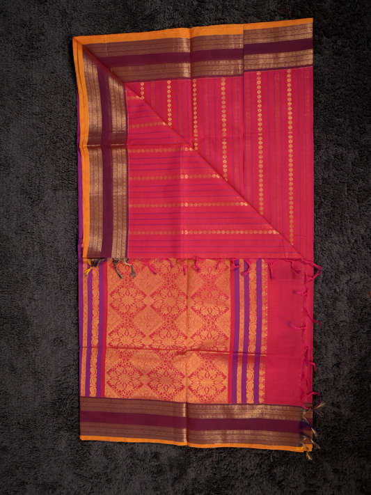 Kanchi Cotton|Pink & Maroon