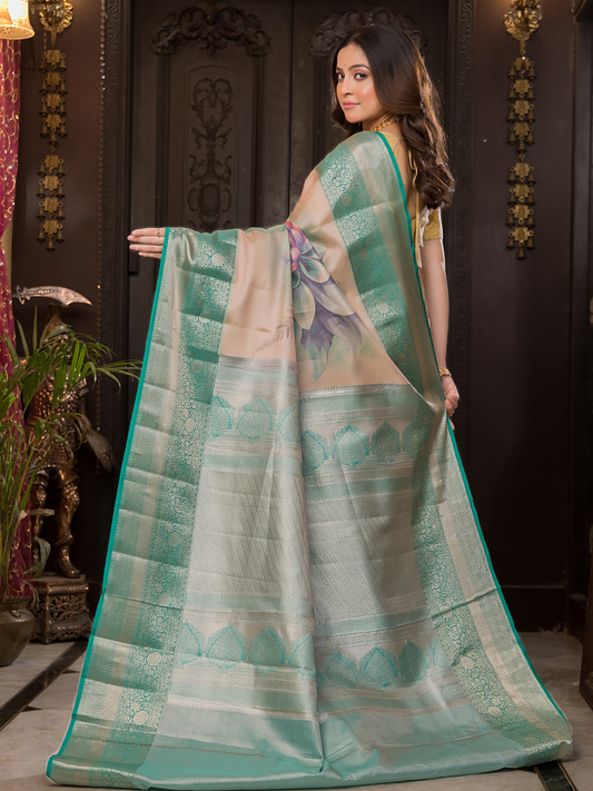 Sugandha - Light brown silk with stylised floral vines
