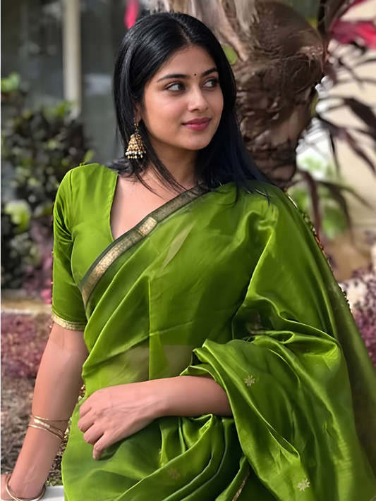 Maheshwari Silk Cotton Saree – Festive Elegance | Olive Green