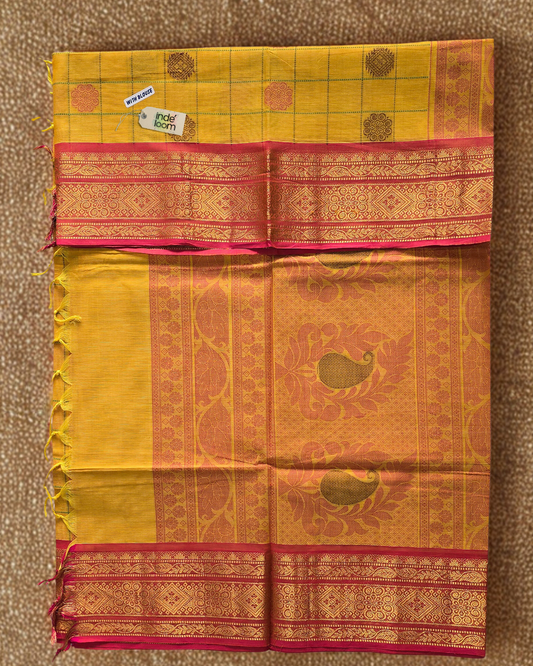 Kanchi Cotton|Yellow & Peach pink