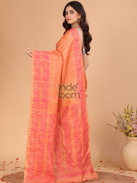 Tissue Silk Saree With Salmon Pink - 120