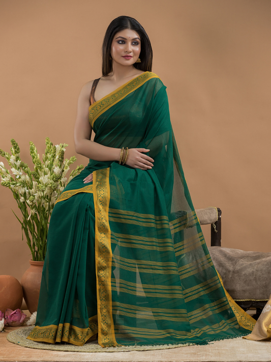 Shaded Pine Green  - Handloom Cotton Saree - 096