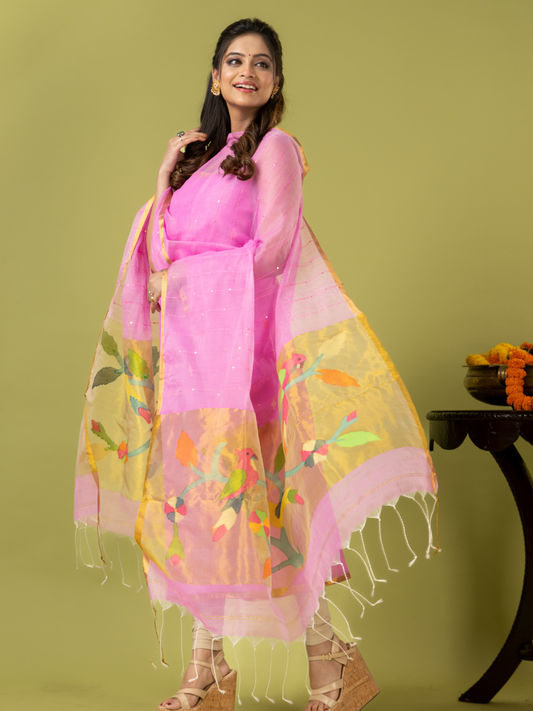Handwoven Jamdani Muslin Unstitched 2-piece Kurti | Blush Pink