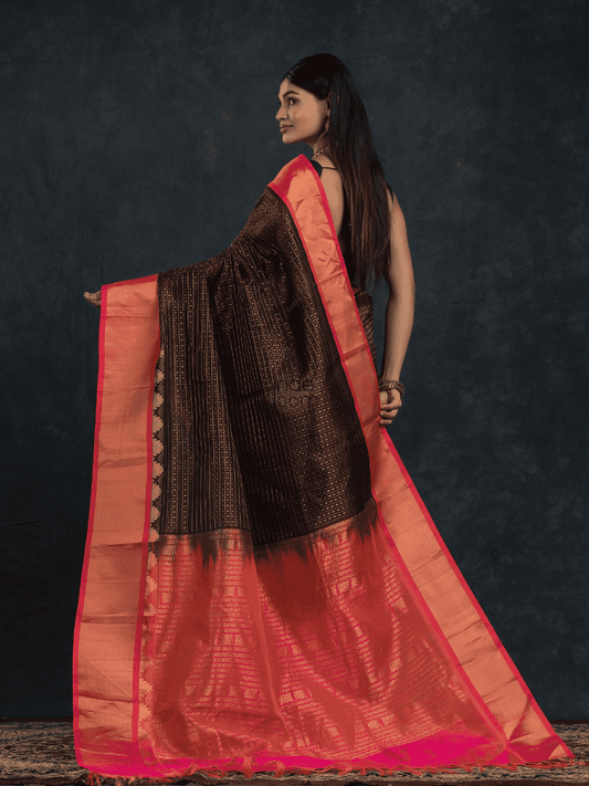 Pure Handloom Korvai Saree | Rich Chocolate Brown