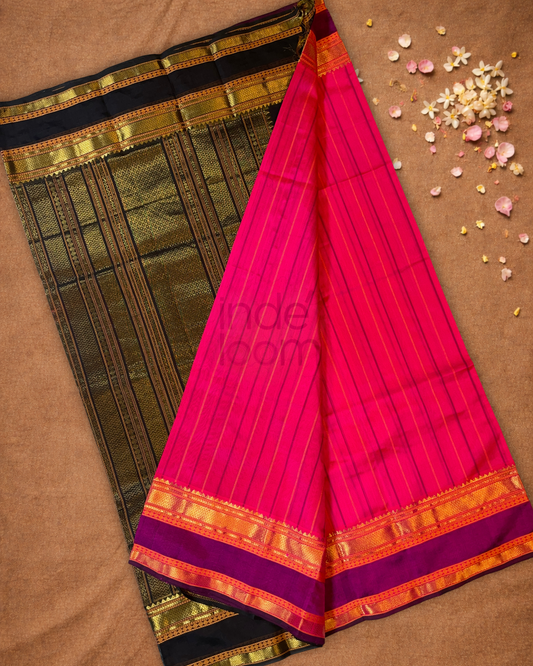 Handloom Korvai Silk Cotton Saree | Magenta Pink