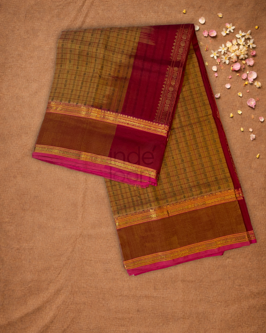 Handloom Korvai Silk Cotton Saree | Bronze Brown