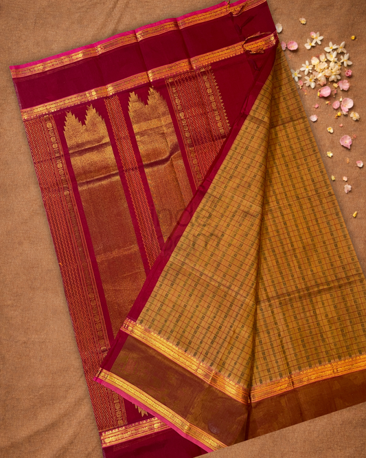 Handloom Korvai Silk Cotton Saree | Bronze Brown