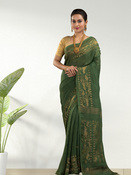 Pine Green Jamdani Saree - 017