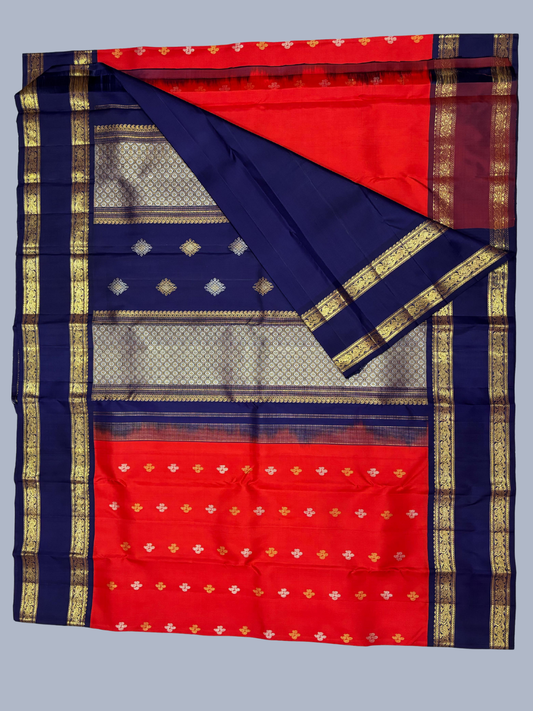 Pure Handwoven Gadwal Silk Saree in Classic Red - 007