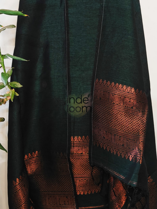 Dark Forest | Handloom Jamdani Linen Unstitched 2-Piece Kurti
