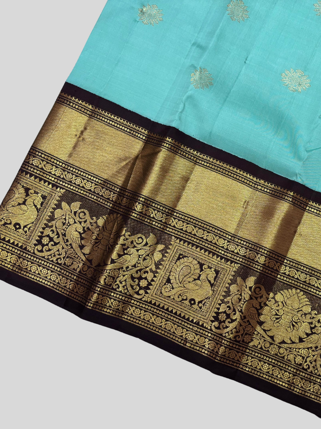 Handwoven Pure Gadwal Silk Saree | Turquoise Teal