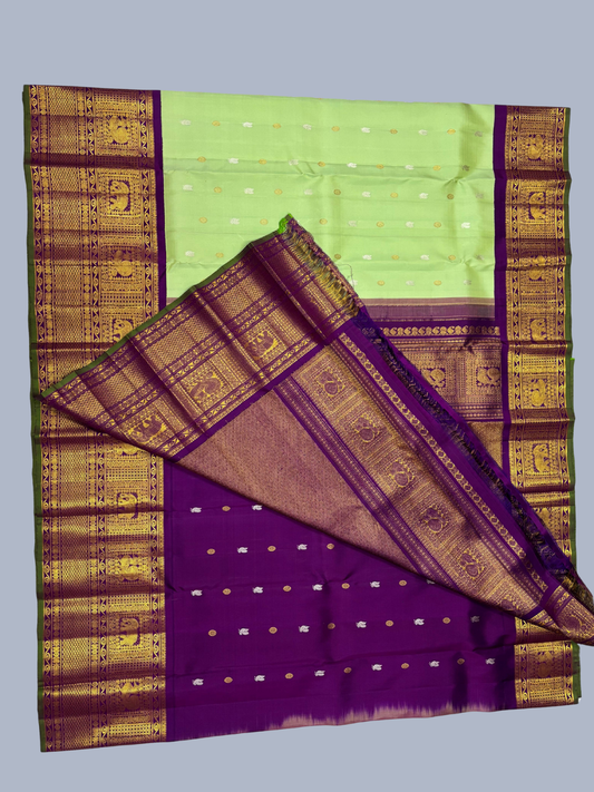 Pure Handwoven Gadwal Silk Saree With Apple Green - 027