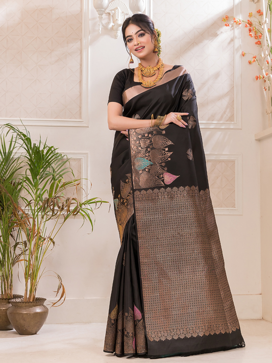 Krishna Megha - Deep black weave with mayura chakra