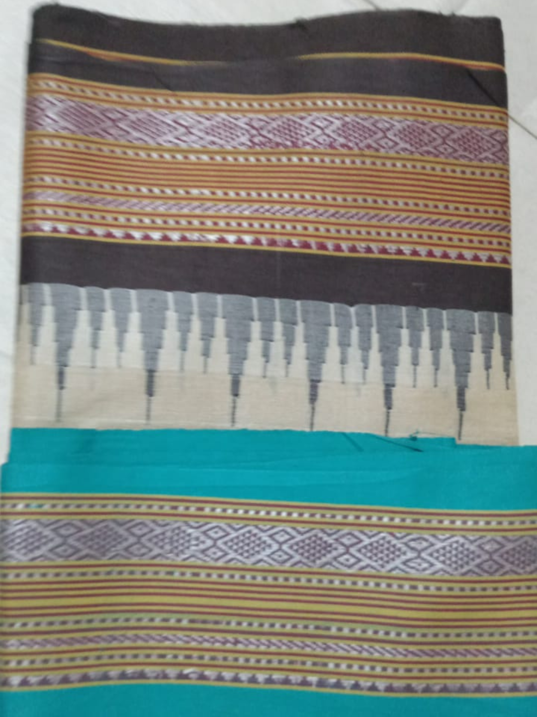Blue Black Handloom Vidarbha Tussar Silk Saree with Multicolor Contrast Border -073