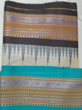 Blue Black Handloom Vidarbha Tussar Silk Saree with Multicolor Contrast Border -073