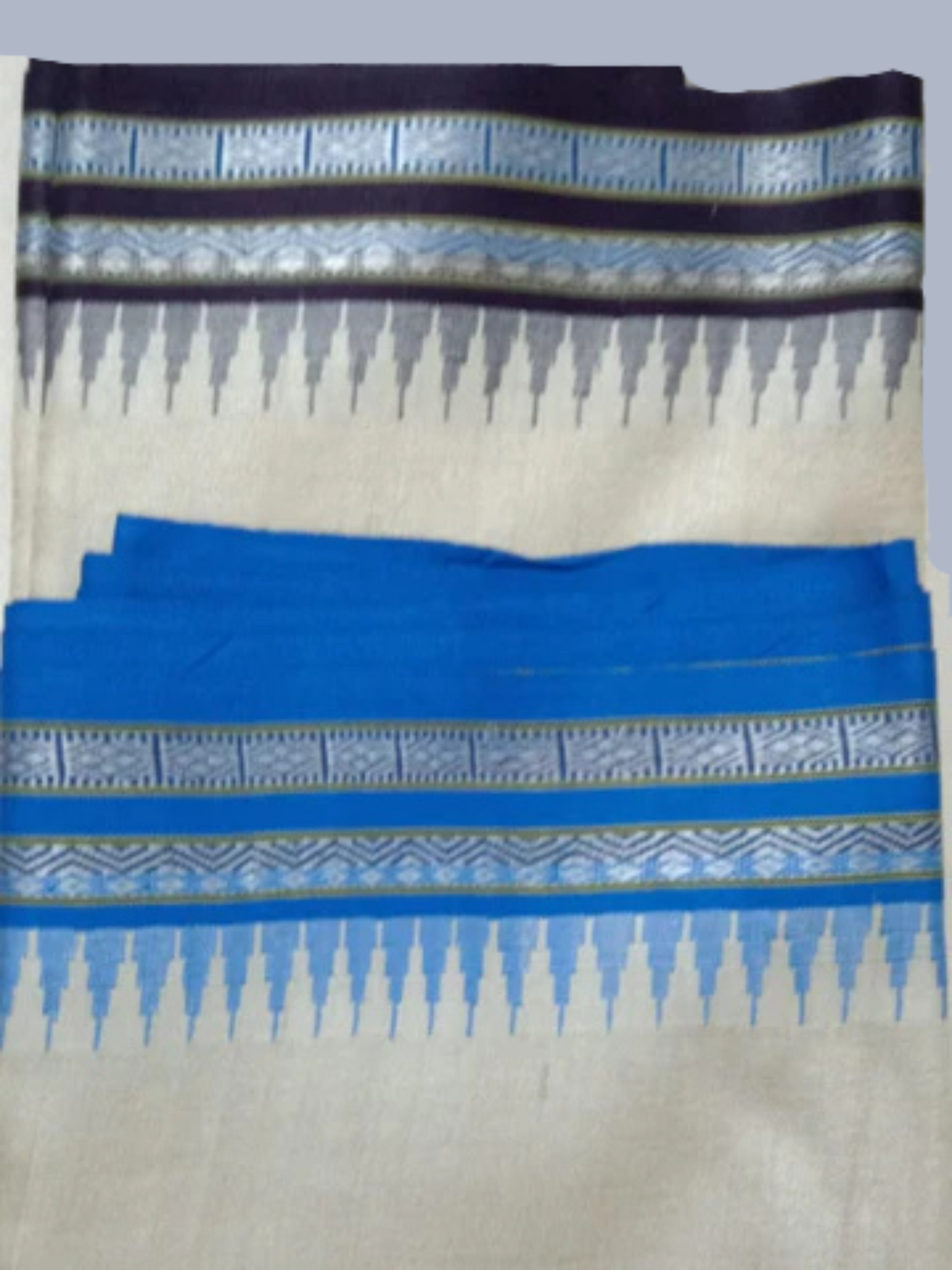 Sky Blue & Purpule Handloom Vidarbha Tussar Silk Saree with Multicolor Contrast Border -068