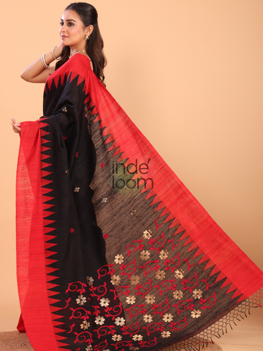 Linen Checks Saree With Rich Black - 134