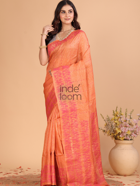 Tissue Silk Saree With Salmon Pink - 120