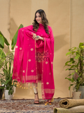 Deep Pink Jamdani 2-Piece Set Kurti & Dupatta (UNSTITCHED) -715