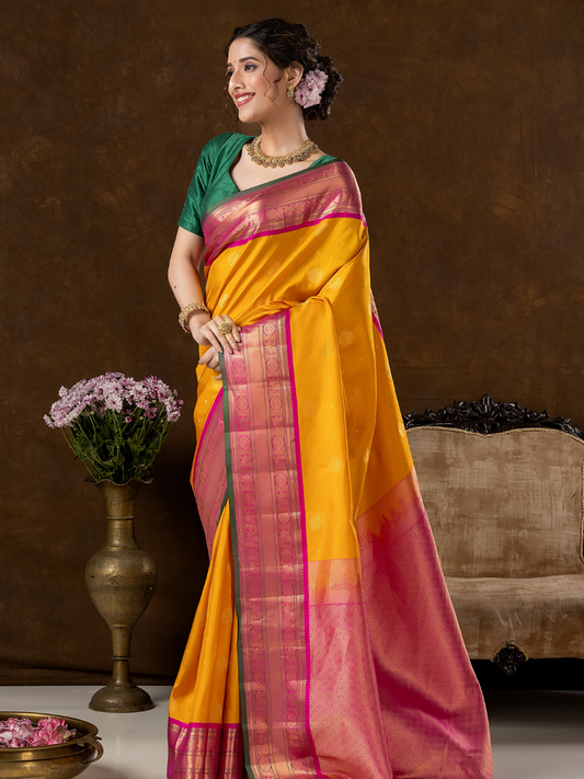 Handloom Kanjivaram Silk Saree | Mustard Yellow